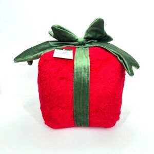 Kirkland’s Home “Wrapped Christmas Present” Cubed Pillow With Bow New Nwt